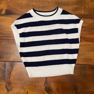 Navy Blue and White XS Striped Tank Cropped Sweater Nautical Vibes